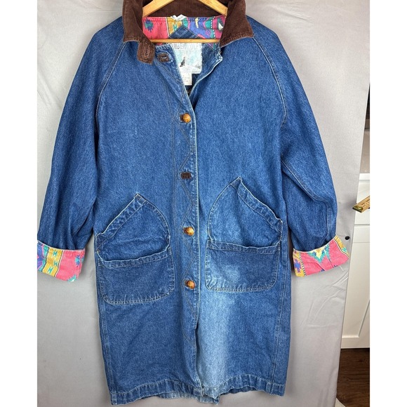 Timberwolf Jackets & Blazers - Vintage Timberwolf Denim Overcoat Womens Small Blue Aztec Corduroy Collar Long